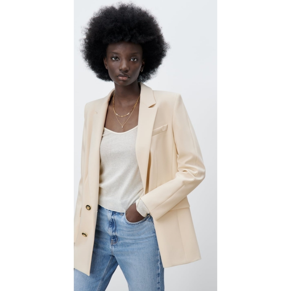 Zara Tailored Double Breastead Blazer Cream NWT Size XS